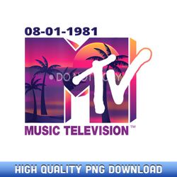 Mademark x MTV - The official 1981 MTV Logo with purple Palms in the Sunset - Limited Edition Sublimation PNG Downloads