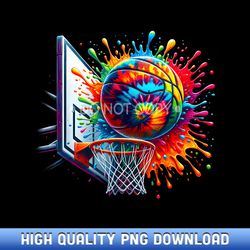 colorful basketball tie dye color splash basketball hoop net - customizable sublimation png templates