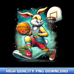 funny bunny playing basketball easter bunny basketball - artisanal sublimation png artworks