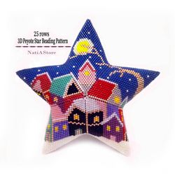Colorful Houses - Peyote Star Beading PDF Pattern / Beaded Christmas Ornament