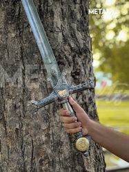 Hand Forged DAMASCUS Steel King Solomon Crusader Sword Replica with Sheath, Battle Ready Swords, Collectible Sword, Gift