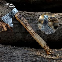 handmade forged carbon steel viking axe w/sheath, battle axe, hatchet axe throwing, bearded axe survival, axe for men