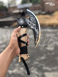 Handmade Forged Carbon Steel Viking Pizza Axe, Sharp Pizza Slicer, Pizza Cutter, Kitchen Tool, Chefs Knife, Best Gift