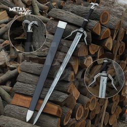 Witcher Silver Sword Replica Geralt of Rivia Steel Sword with Scabbard Witcher 3 Wild Hunt Collectible Sword, Best Gift