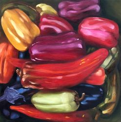 Peppers Painting Original Art Bell Pepper Oil Painting 12"x12"