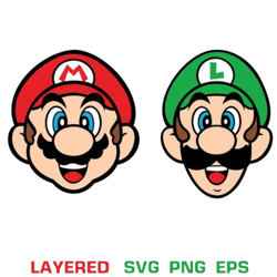 Brothers Mario And Luigi Faces Svg Png Cricut ,DigitalCrct ,DAStore
