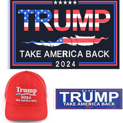 Trump Hat for Men, Trump Hat 2024 with Trump 2024 Flag and Trump Stickers, 3x5 Feet Take America Back Trump Flag Banner