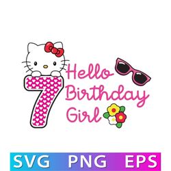 Kawaii Kitty Svg, Hello Birthday Girl 7 years Svg, Hello Pretty Png, Cute Cat Svg, Kitty Svg, Kawaii Kitty Clipart, Kawa