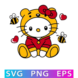 Kawaii Kitty Winnie Pooh Svg, Valentine Kawaii Kittys PNG Clipart, Valentines day Svg Silhouette Cricut Vector Cut File