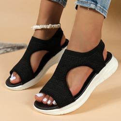 Wedge Ankle Strap Open Toe Sandals, Casual Low Wedges Walking Slip on Sandals