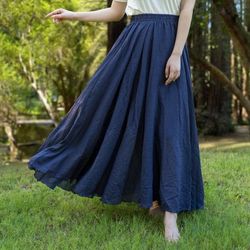 Dark Blue Skirt, Women's Cotton Linen Skirt Girls Partywear Skirt