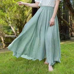 Green Summer Skirt, Women's Cotton Linen Skirt Girls Partywear Skirt