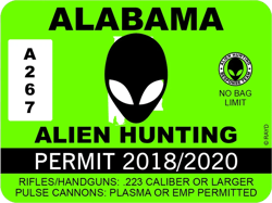 Alabama Alien Hunting Permit Sticker Self Adhesive Vinyl UFO AL - C1004