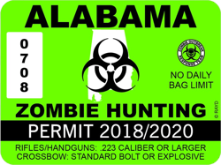 Alabama Zombie Hunting Permit Sticker Self Adhesive Vinyl outbreak response team - C170