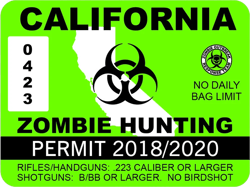 California Zombie Hunting Permit Sticker Self Adhesive Vinyl USA outbreak response ca - C008