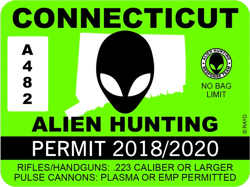 Connecticut Alien Hunting Permit Sticker Self Adhesive Vinyl UFO CT - C1010