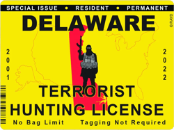 Delaware Terrorist Hunting Permit Sticker Self Adhesive Vinyl License DE - C2828