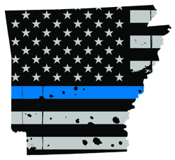 Distressed Thin Blue Line Arkansas State Shaped Subdued US Flag Sticker Self Adhesive Vinyl police - C3773