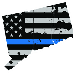 Distressed Thin Blue Line Connecticut State Shaped Subdued US Flag Sticker Self Adhesive Vinyl CT - C3785