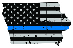Distressed Thin Blue Line Iowa State Shaped Subdued US Flag Sticker Self Adhesive Vinyl police IA - C3813