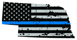 Distressed Thin Blue Line Nebraska State Shaped Subdued US Flag Sticker Self Adhesive Vinyl police - C3861