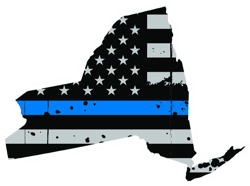 Distressed Thin Blue Line New York State Shaped Subdued US Flag Sticker Self Adhesive Vinyl police - C3881