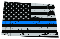 Distressed Thin Blue Line North Dakota State Shaped Subdued US Flag Sticker Self Adhesive Vinyl ND - C3889