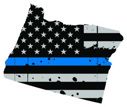 Distressed Thin Blue Line Oregon State Shaped Subdued US Flag Sticker Self Adhesive Vinyl police OR - C3901