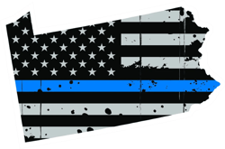 Distressed Thin Blue Line Pennsylvania State Shaped Subdued US Flag Sticker Self Adhesive Vinyl PA - C3905