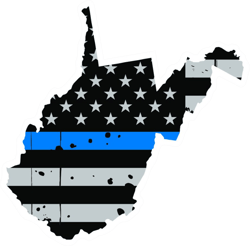 Distressed Thin Blue Line West Virginia State Shaped Subdued US Flag Sticker Self Adhesive Vinyl - C3945
