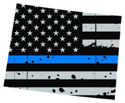 Distressed Thin Blue Line Wyoming State Shaped Subdued US Flag Sticker Self Adhesive Vinyl police WY - C3953