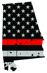 Distressed Thin Red Line Alabama State Shaped Subdued US Flag Sticker Self Adhesive Vinyl fire AL - C3763