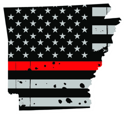 Distressed Thin Red Line Arkansas State Shaped Subdued US Flag Sticker Self Adhesive Vinyl fire AR - C3775