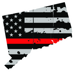 Distressed Thin Red Line Connecticut State Shaped Subdued US Flag Sticker Self Adhesive Vinyl fire - C3787