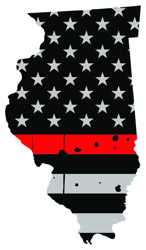 Distressed Thin Red Line Illinois State Shaped Subdued US Flag Sticker Self Adhesive Vinyl fire IL - C3807