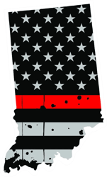 Distressed Thin Red Line Indiana State Shaped Subdued US Flag Sticker Self Adhesive Vinyl fire IN - C3811