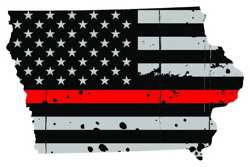 Distressed Thin Red Line Iowa State Shaped Subdued US Flag Sticker Self Adhesive Vinyl fire IA - C3815