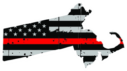 Distressed Thin Red Line Massachusetts State Shaped Subdued US Flag Sticker Self Adhesive Vinyl fire - C3839