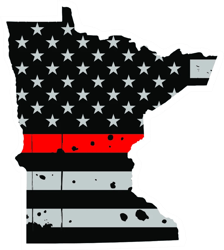 Distressed Thin Red Line Minnesota State Shaped Subdued US Flag Sticker Self Adhesive Vinyl fire MN - C3847