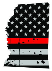 Distressed Thin Red Line Mississippi State Shaped Subdued US Flag Sticker Self Adhesive Vinyl fire - C3851