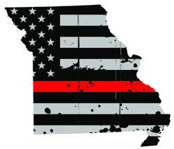 Distressed Thin Red Line Missouri State Shaped Subdued US Flag Sticker Self Adhesive Vinyl fire MO - C3855