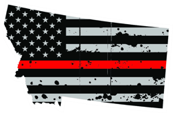 Distressed Thin Red Line Montana State Shaped Subdued US Flag Sticker Self Adhesive Vinyl fire MT - C3859
