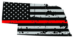 Distressed Thin Red Line Nebraska State Shaped Subdued US Flag Sticker Self Adhesive Vinyl fire NE - C3863