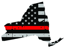 Distressed Thin Red Line New York State Shaped Subdued US Flag Sticker Self Adhesive Vinyl fire NY - C3883