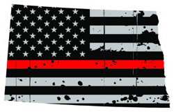 Distressed Thin Red Line North Dakota State Shaped Subdued US Flag Sticker Self Adhesive Vinyl fire - C3891