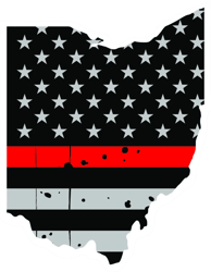 Distressed Thin Red Line Ohio State Shaped Subdued US Flag Sticker Self Adhesive Vinyl fire OH - C3895