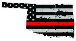 Distressed Thin Red Line Oklahoma State Shaped Subdued US Flag Sticker Self Adhesive Vinyl fire OK - C3899