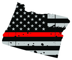 Distressed Thin Red Line Oregon State Shaped Subdued US Flag Sticker Self Adhesive Vinyl fire OR - C3903