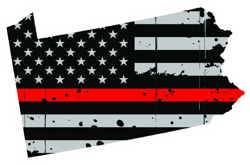 Distressed Thin Red Line Pennsylvania State Shaped Subdued US Flag Sticker Self Adhesive Vinyl fire - C3907