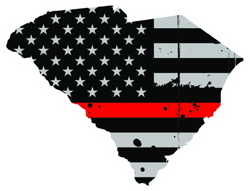 Distressed Thin Red Line South Carolina State Shaped Subdued US Flag Sticker Self Adhesive Vinyl SC - C3915